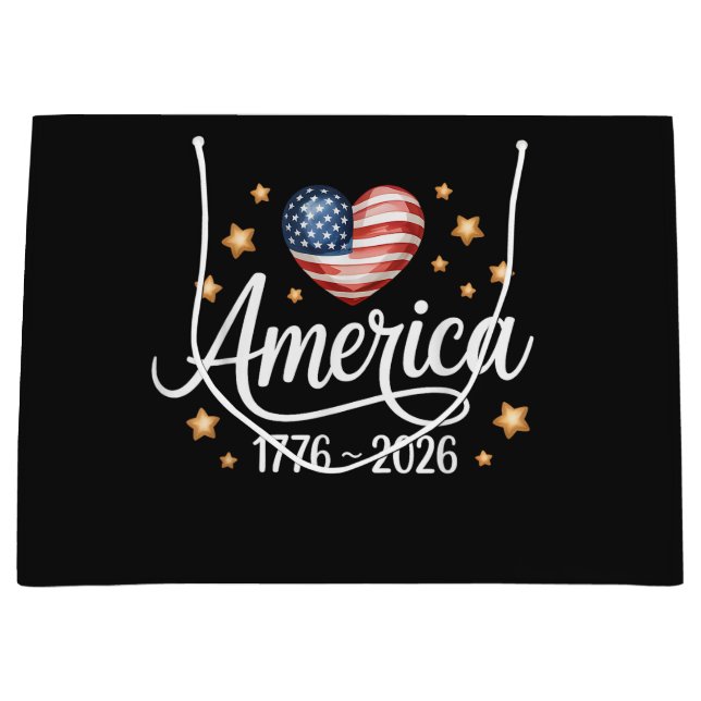 Pretty Flag Heart 1776-2026 July 4th 250th Large Gift Bag (Front)