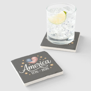 Pretty Flag Heart 1776-2026 July 4th 250th Stone Coaster