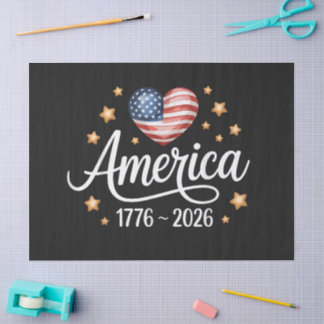 Pretty Flag Heart 1776-2026 July 4th 250th Tissue Paper