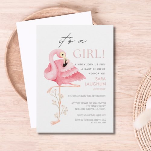 Pretty Flamingo Baby Shower Invitation