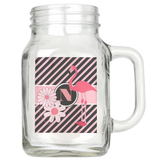 pretty flamingo w monogram mason jar zazzle com
