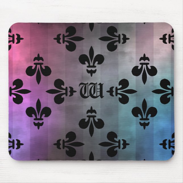 Pretty Fleur de lis pattern monogrammed Mouse Pad (Front)