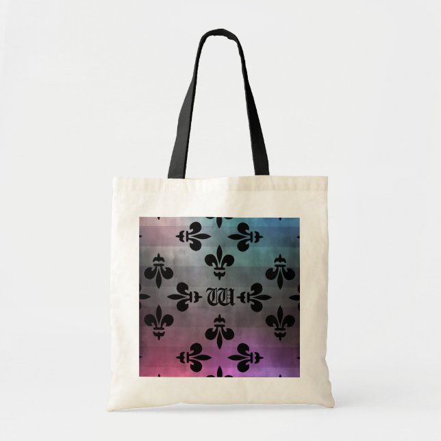 Pretty Fleur de lis pattern monogrammed Tote Bag (Front)