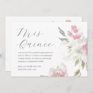 Pretty Floral 15th Birthday Quinceañera QR Code Invitation