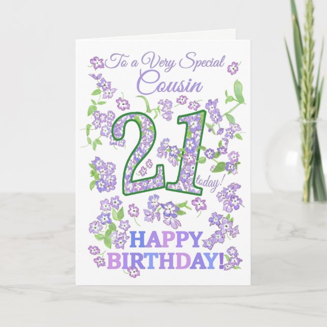 Pretty Floral 21st Birthday Very Special Cousin Card (Front)