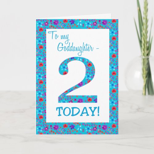 Pretty Floral 2nd Birthday Goddaughter Blue Card