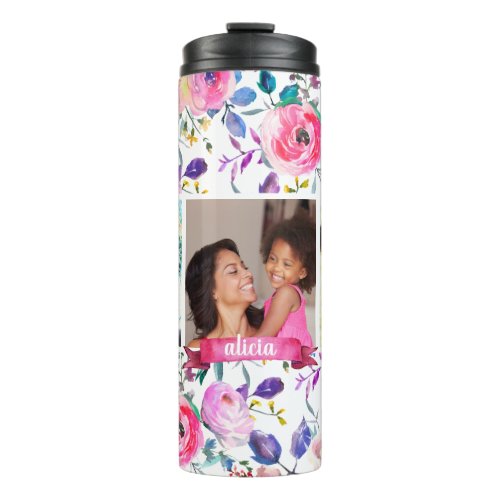 Pretty Floral 3 Photo Monogram Thermal Tumbler