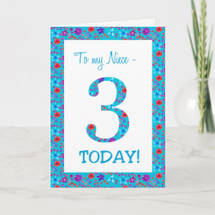 Pretty Floral 3rd Birthday for Niece Blue Card