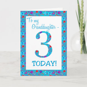 Pretty Floral 3rd Birthday Granddaughter Blue Card