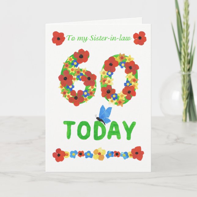 Pretty Floral 60th Birthday, for Sister-in-Law Card (Front)
