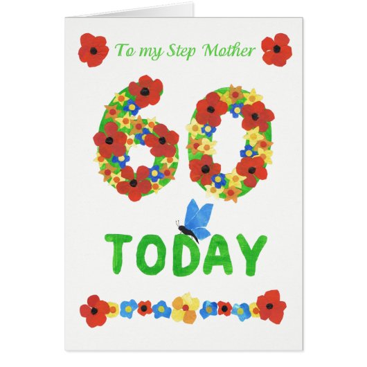 Pretty Floral 60th Birthday, for Stepmother (Front)