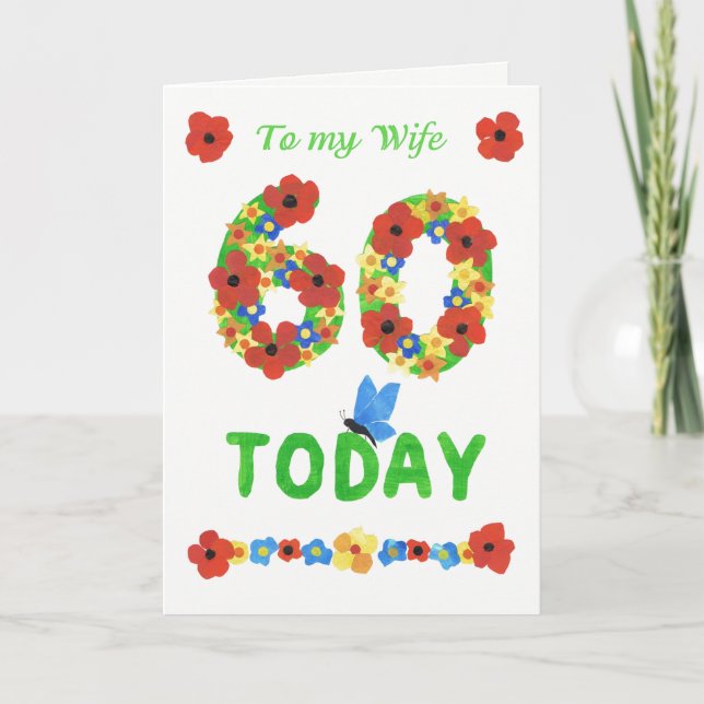 Pretty Floral 60th Birthday, for Wife Card (Front)