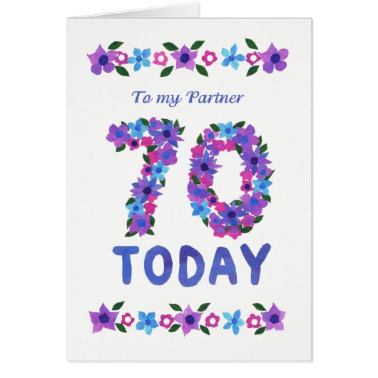 Pretty Floral 70th Birthday, for Partner Cards (Front)