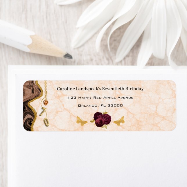 Pretty Floral 70th Birthday & Gold Foil Balloon    Label (Insitu)