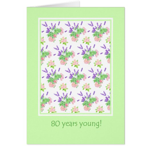 Pretty Floral 80th Birthday Greeting Cards (Front)