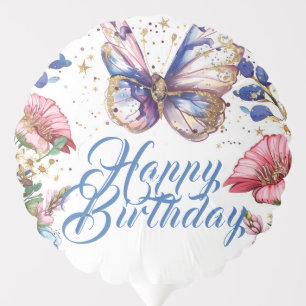 Pretty floral and butterfly birthday design balloon