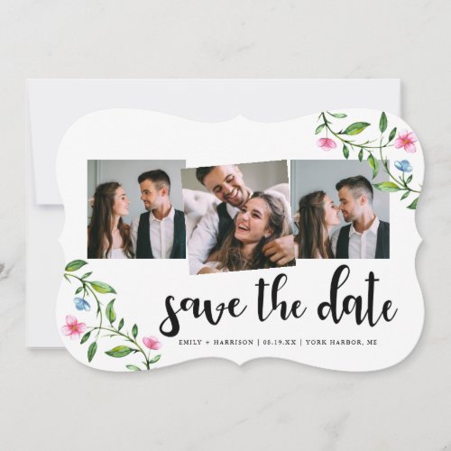 Pretty Floral and Dots Wedding Save The Date