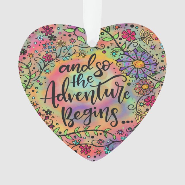 Pretty Floral ‘And so the Adventure Begins’ Ornament (Front)