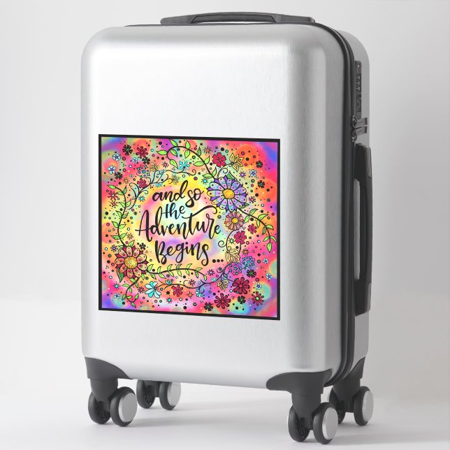Pretty Floral And so the Adventure Begins Pink Sticker (Suitcase)