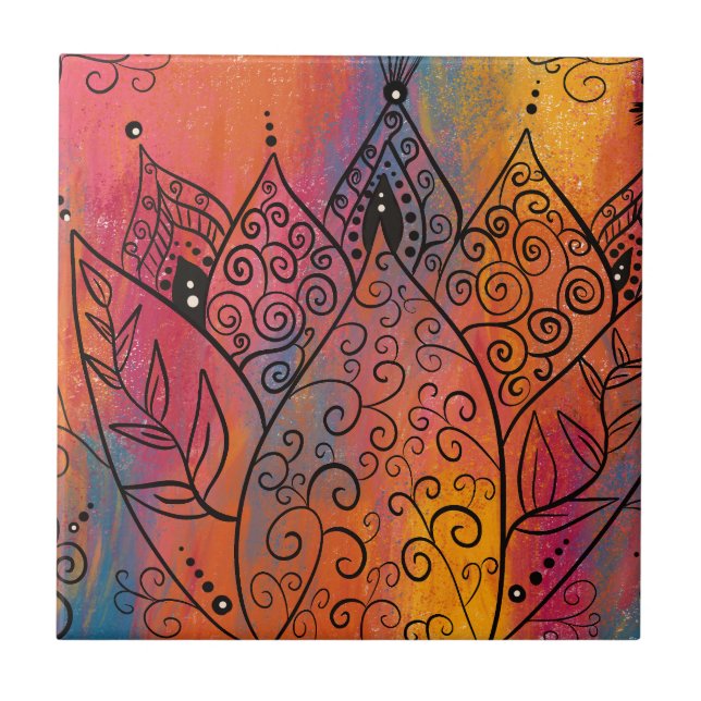 Pretty Floral Art Ceramic Tile (Front)
