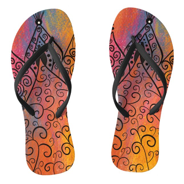 Pretty Floral Art Flip Flops (Footbed)