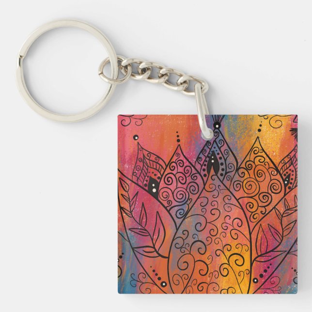 Pretty Floral Art Keychain (Front)