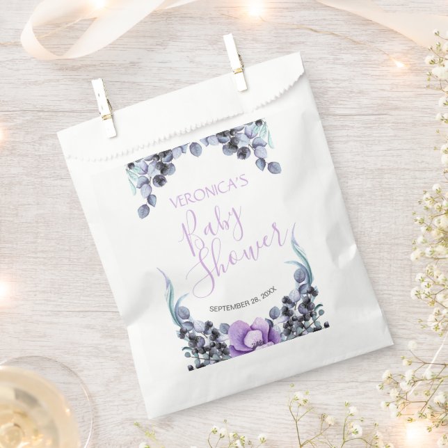 Pretty Floral Berry Purple Baby Shower Favor Bag (Clipped)