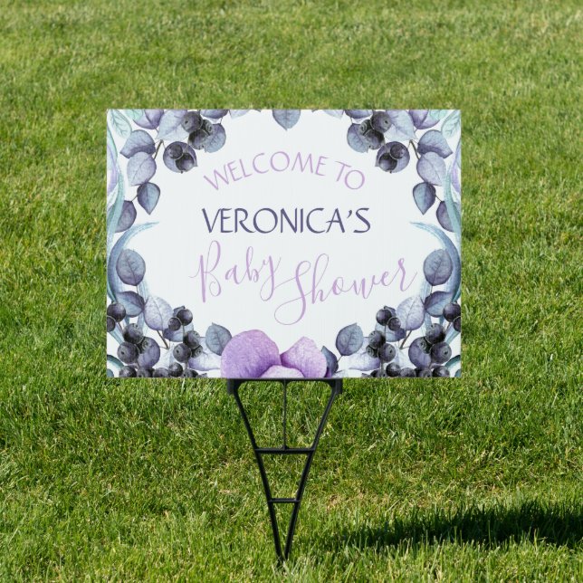 Pretty Floral Berry Purple Baby Shower Yard Sign (Insitu)