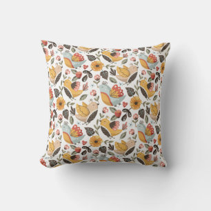 Pretty Floral Birds Bohemian Pattern Throw Pillow