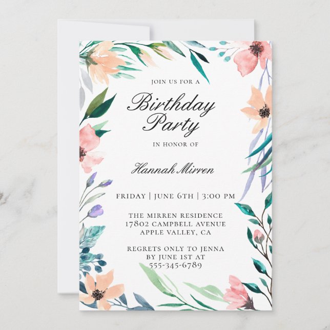 Pretty Floral Birthday Party Invitation (Front)