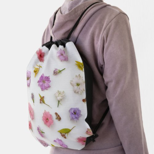 Pretty Floral Blossoms Unique Photo Mock_up Style Drawstring Bag