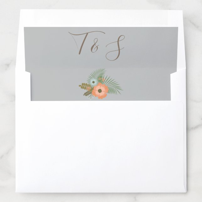 Pretty floral blue Bride and Groom Envelope Liner (In Envelope)