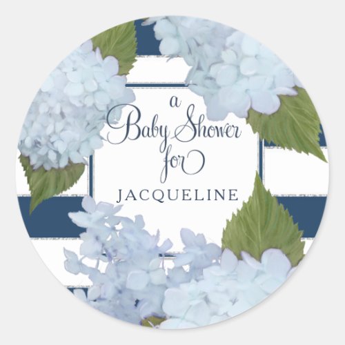 Pretty Floral Blue Elegant Navy White Baby Shower Classic Round Sticker