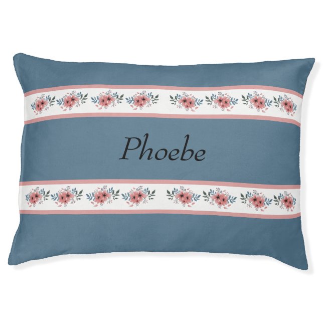 Pretty Floral Blue Monogram Dog Bed (Front)