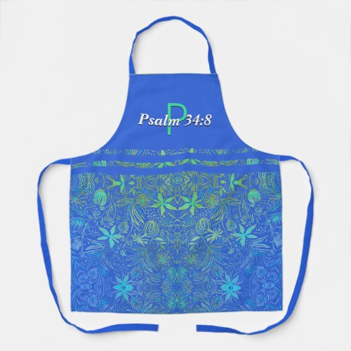 Pretty  Floral Blue  Monogram Personalized Apron