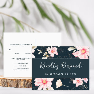 Pretty Floral Blush Rsvp Trendy Script Meal Choice Invitation Postcard