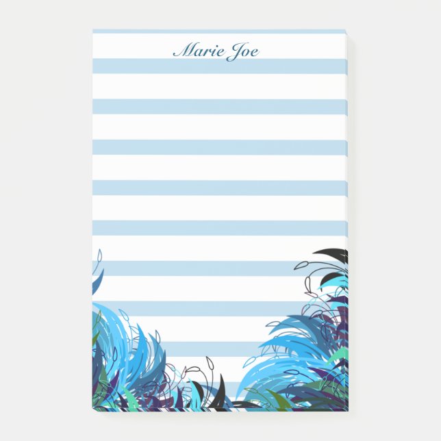 Pretty Floral Boarder Striped Prints Personalized Post-it Notes (Front)