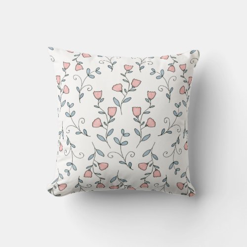 Pretty Floral Boho Blush Pink Lavender on White Throw Pillow