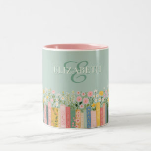 Pretty Floral Bookish Book Lover Personalized Two-Tone Coffee Mug