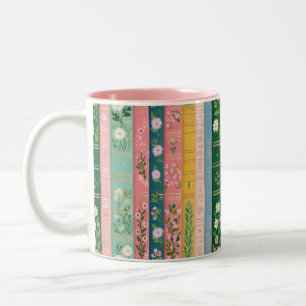 Pretty Floral Bookish Book Lover Two-Tone Coffee Mug