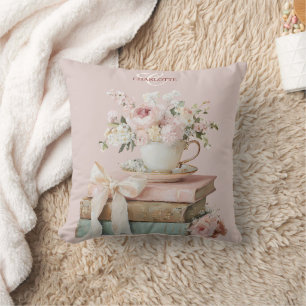 Pretty Floral Bookish Throw Pillow