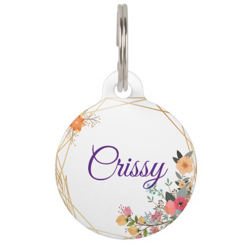 Pretty Floral Border Round Pet Tag