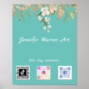 Pretty Floral Border Social Media QR Codes Poster