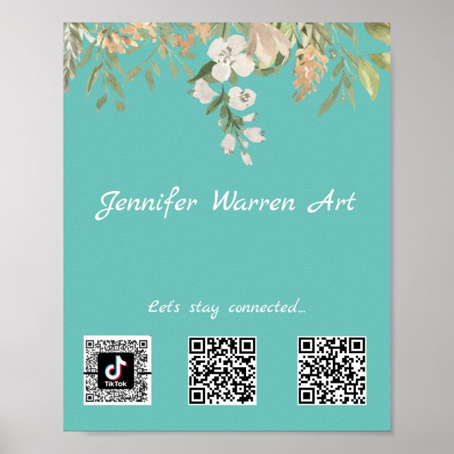 Pretty Floral Border Social Media QR Codes   Poster (Front)