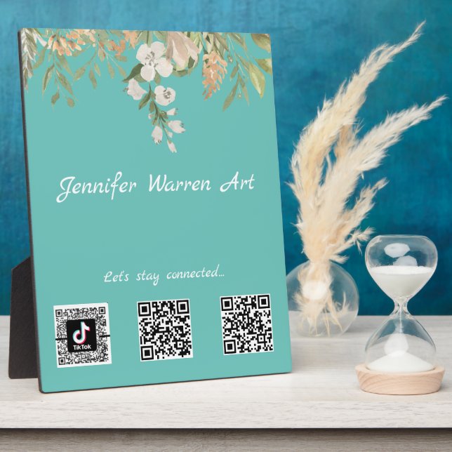 Pretty Floral Border Social Media Scan Codes Plaque (Side)