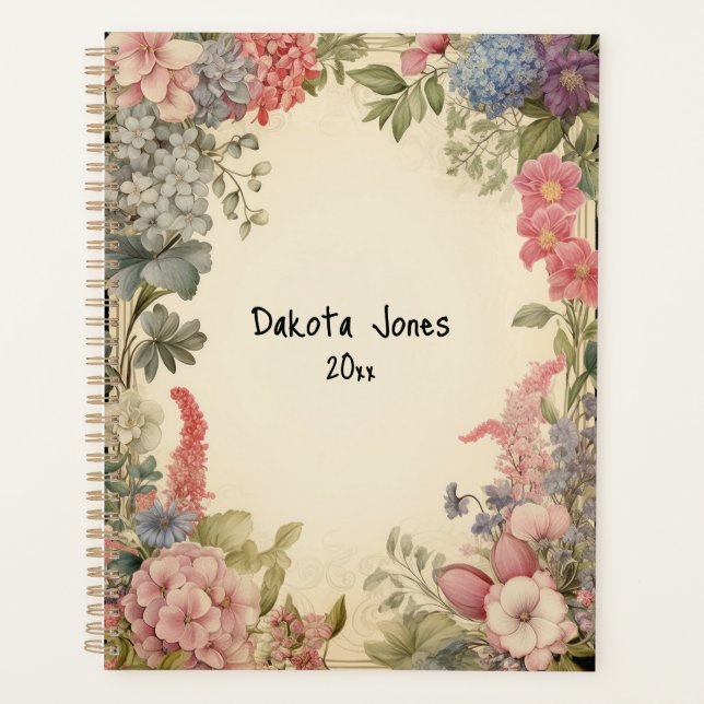 Pretty Floral Border with Hydrangea Flowers  Planner (Front)