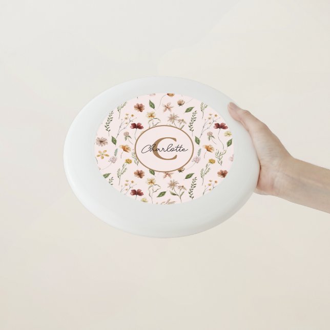 Pretty Floral Botanical Blush Pink Monogram Wham-O Frisbee (In Hand)