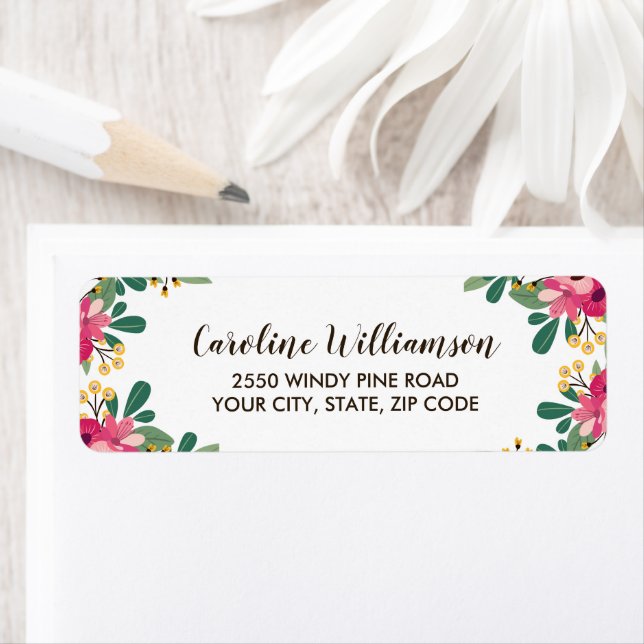 Pretty Floral Botanical Pink Flowers Custom Label (Insitu)