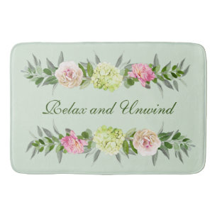 Pretty Floral Botanical   Relax & Unwind Green Bath Mat