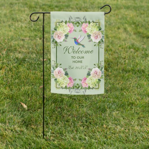 Pretty Floral Botanical Welcome to Our Home Garden Garden Flag